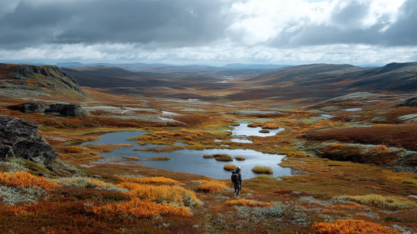 Høstfarger på Finnmarksvidda med jeger og fuglehund