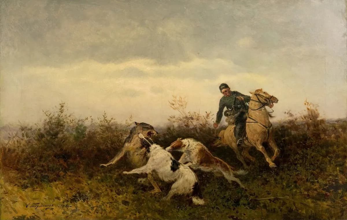 Russisk Ulvehund i kamp med ulv